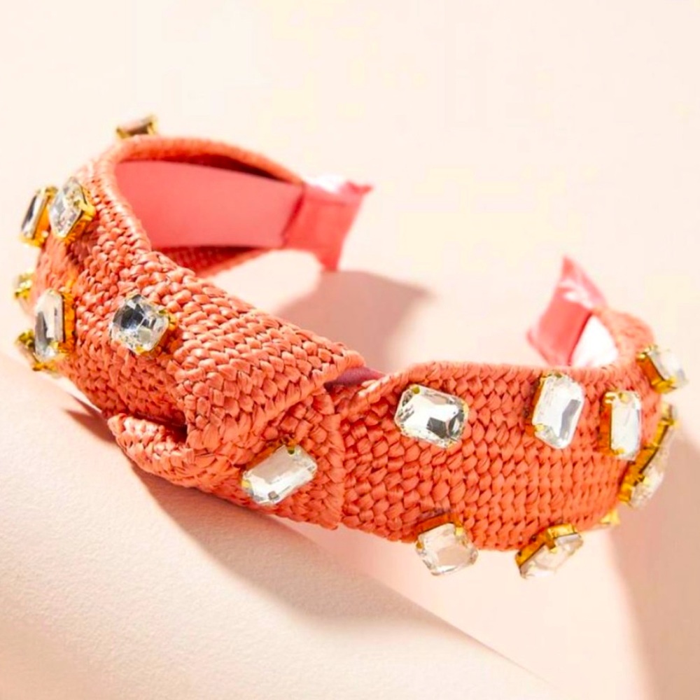 Anthropologie Emma Embellished Knotted Headband in Coral